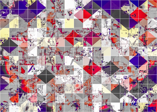 geometric square pixel pattern abstract in purple orange red by Timmy333