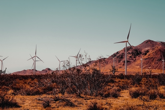 Wind turbine and desert view at Kern County California USA by Timmy333