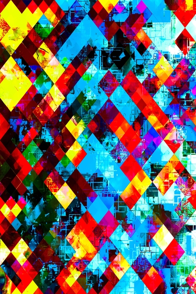 geometric pixel square pattern abstract background in blue red yellow by Timmy333