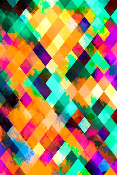 colorful geometric pixel square pattern abstract art in blue orange green pink by Timmy333