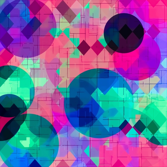 geometric square pixel and circle pattern abstract in pink blue green by Timmy333