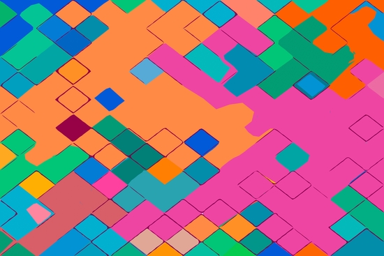 geometric square pixel pattern abstract in pink orange green by Timmy333