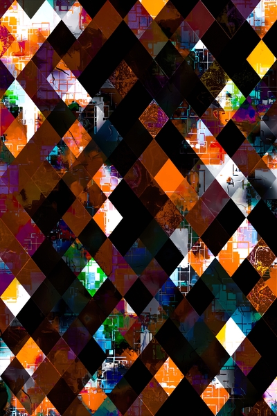 geometric pixel square pattern abstract art in orange green by Timmy333