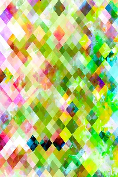 geometric square pixel pattern abstract background in green pink yellow blue by Timmy333