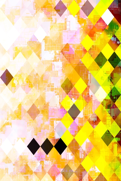 geometric square pixel pattern abstract background in yellow green pink orange by Timmy333