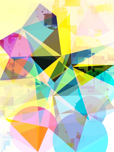 colorful geometric triangle and circle shape abstract background in yellow blue pink by Timmy333