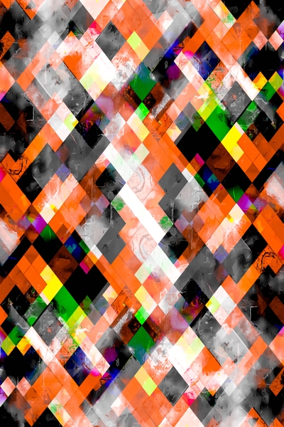 geometric pixel square pattern abstract in orange yellow green by Timmy333