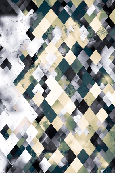 geometric square pixel pattern abstract art in green brown black by Timmy333