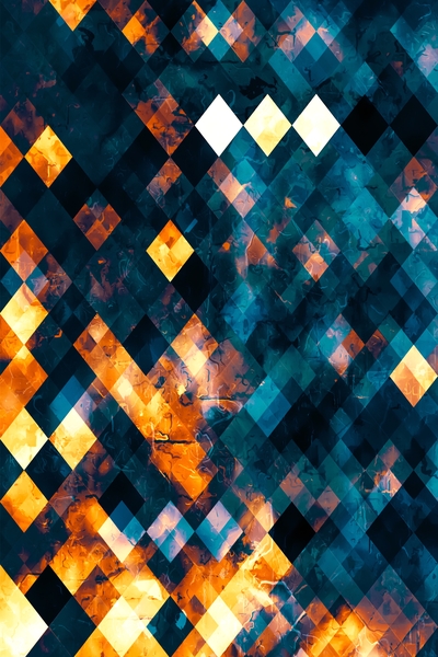 geometric square pixel pattern abstract background in blue orange brown by Timmy333