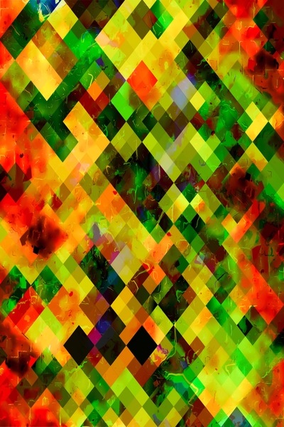 geometric pixel square pattern abstract background in green yellow brown by Timmy333