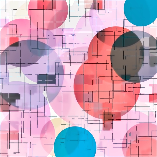 geometric square and circle pattern abstract in red pink blue by Timmy333