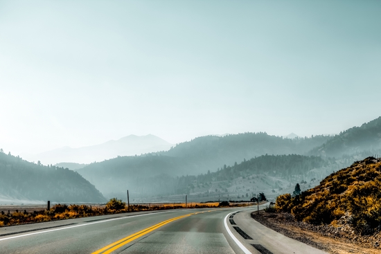 road with mountains and blue sky in California USA by Timmy333