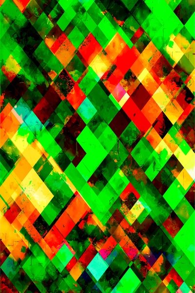 geometric square pixel pattern abstract background in green red yellow by Timmy333