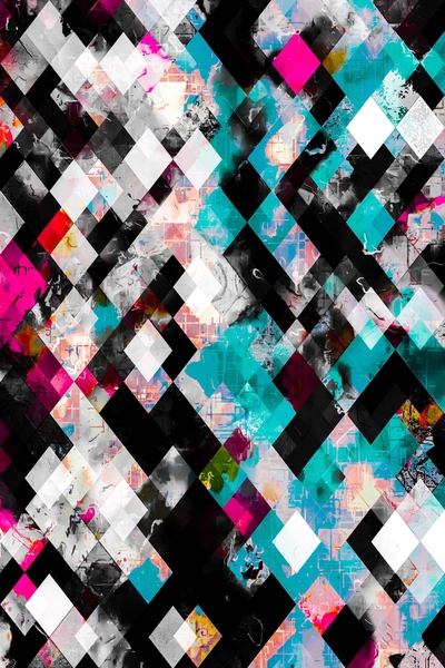 geometric pixel square pattern abstract in pink blue black by Timmy333