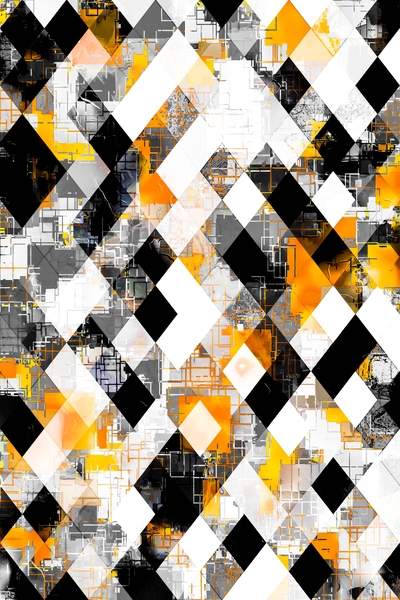 geometric pixel square pattern abstract background in yellow orange black by Timmy333