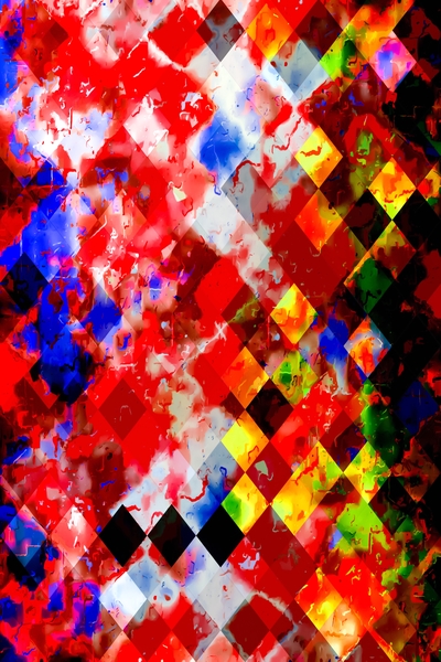 geometric square pixel pattern abstract background in red yellow blue by Timmy333