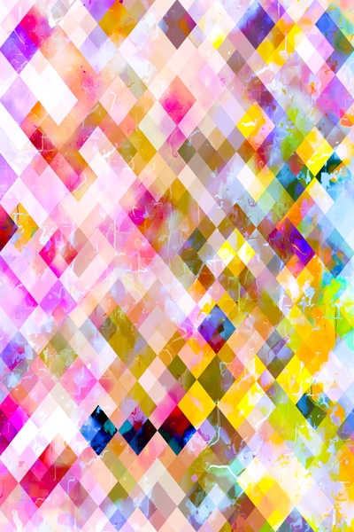 geometric pixel square pattern abstract in pink purple yellow green by Timmy333