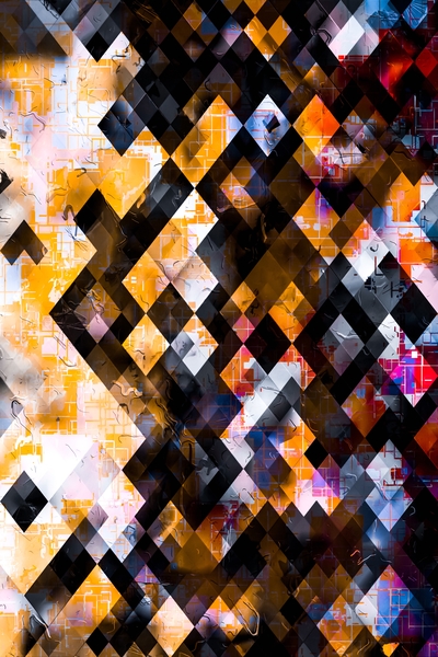 geometric square pixel pattern abstract background in orange pink blue by Timmy333