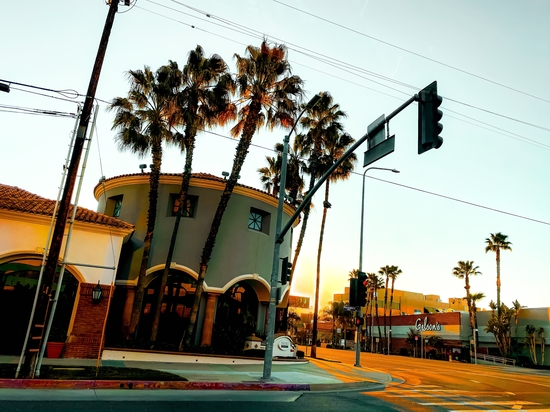 road in the city with sunrise sky at Encino, Los Angeles, USA by Timmy333