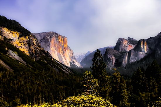 Mountains with blue sky in the forest at Yosemite national park, California, USA by Timmy333