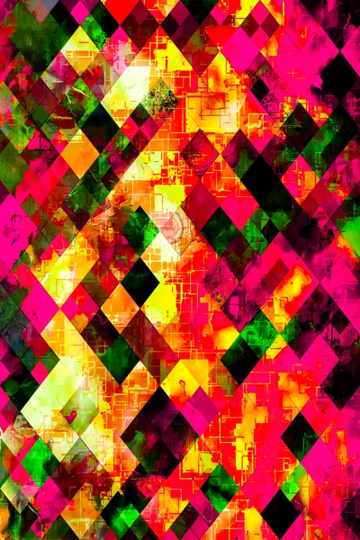 geometric pixel square pattern abstract background in pink orange red yellow by Timmy333