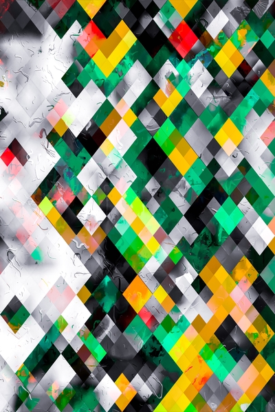 geometric square pixel pattern abstract background in green yellow black by Timmy333