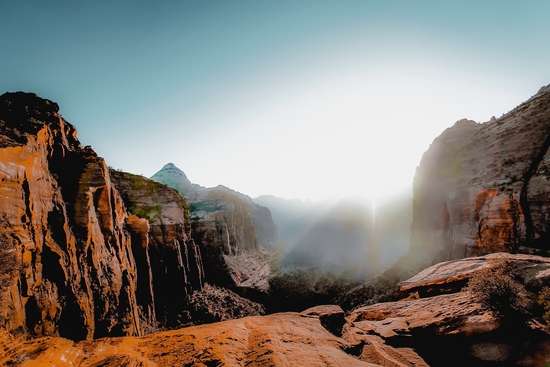 Mountains with blue sunny sky at Zion national park, Utah, USA by Timmy333