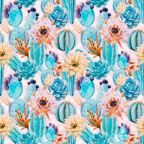 Cactus and flowers pattern by mmartabc