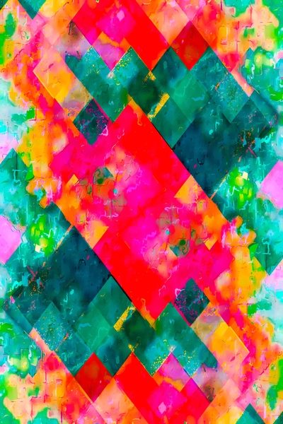 geometric square pixel pattern abstract background in pink green orange by Timmy333