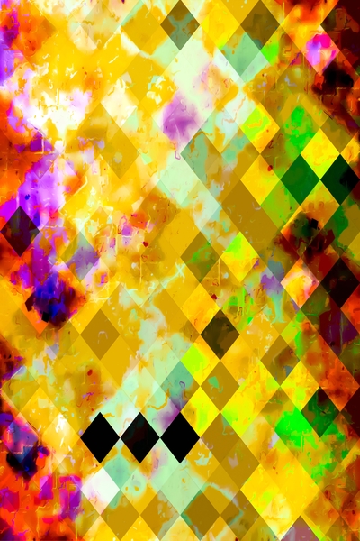 geometric pixel square pattern abstract background in yellow green brown purple by Timmy333