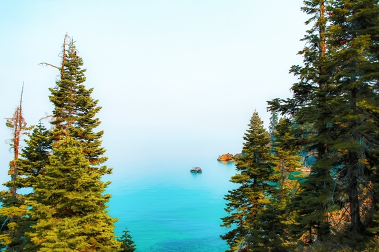 boat on the blue lake at Lake Tahoe, California, USA by Timmy333