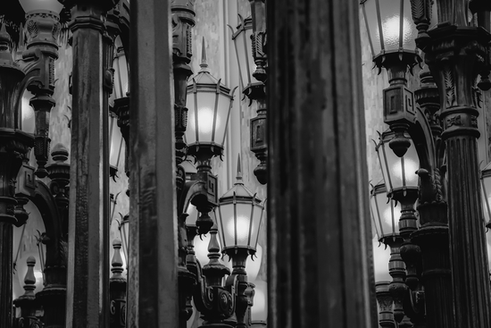 Urban Light at LACMA Los Angeles California USA in black and white by Timmy333