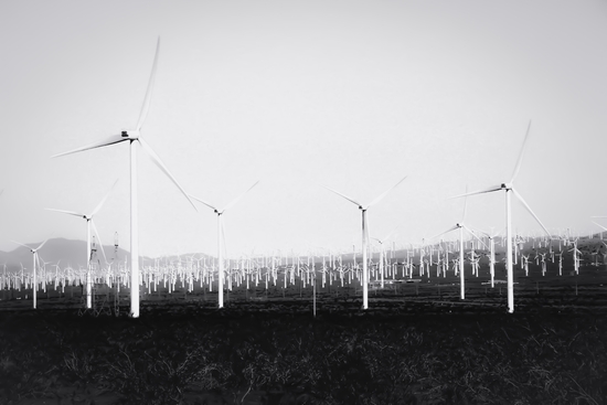 wind turbine in California desert in black and white by Timmy333