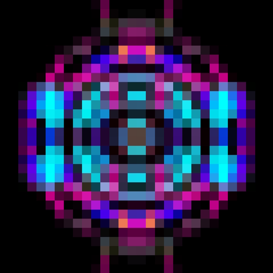 geometric square pixel abstract in orange blue pink with black background by Timmy333