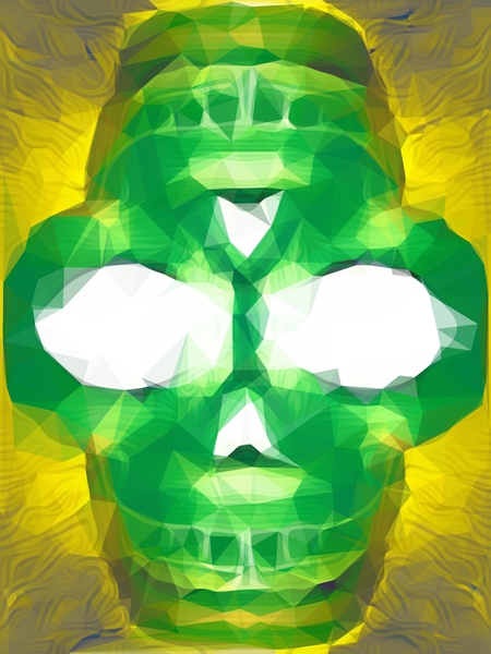 psychedelic skull art geometric triangle abstract pattern in green yellow by Timmy333