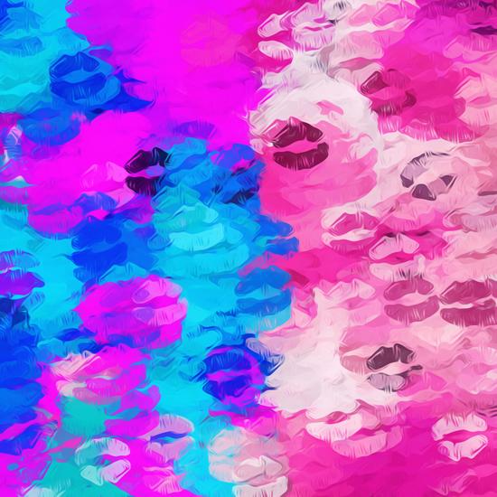 pink and blue kisses lipstick abstract background by Timmy333