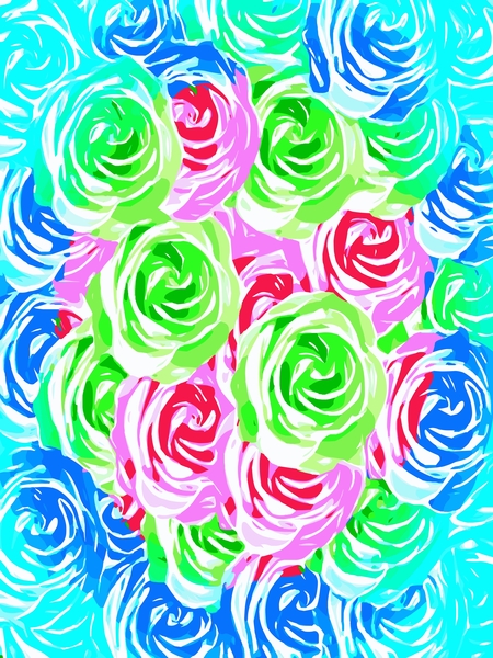 colorful rose pattern abstract in pink blue green by Timmy333