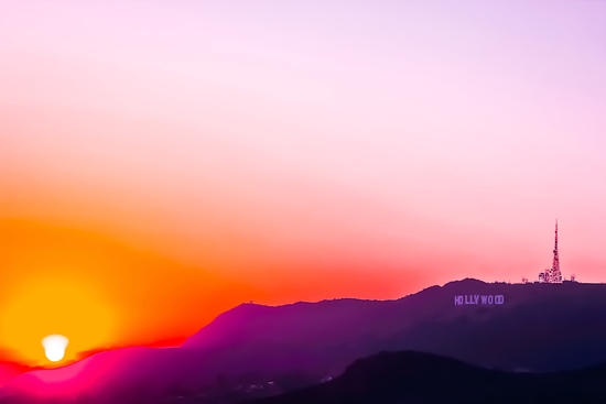 Hollywood sign in California, USA with summer sunset sky by Timmy333