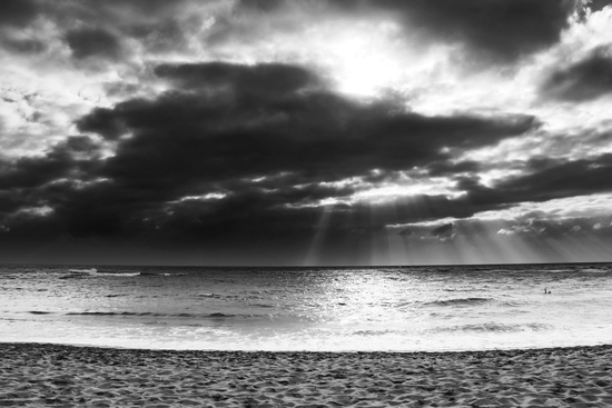 sandy beach with cloudy sky in black and white by Timmy333