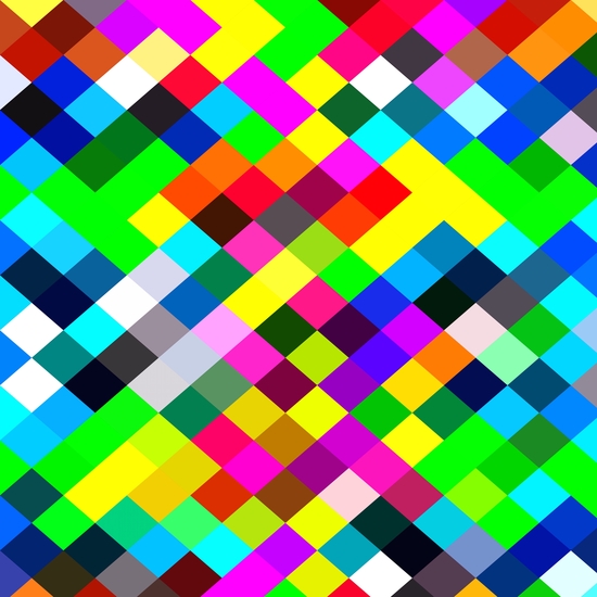 geometric square pixel pattern abstract in blue yellow pink green red by Timmy333