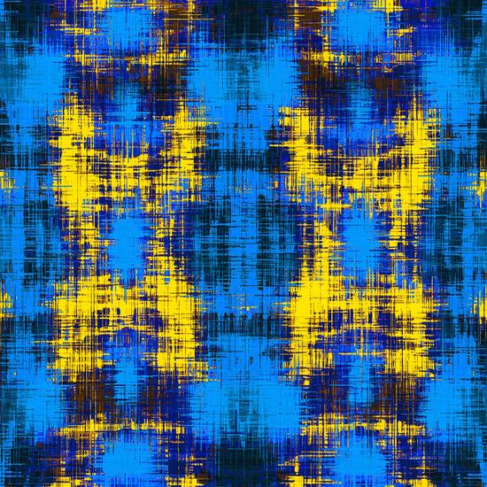 geometric plaid pattern painting abstract in blue yellow and black by Timmy333