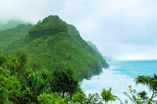 green mountain with blue ocean view at Kauai, Hawaii, USA by Timmy333