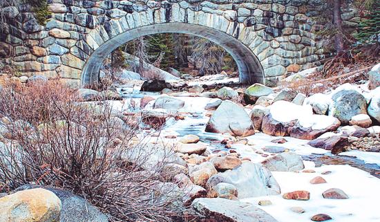 river covered with snow at Sequoia national park, USA by Timmy333