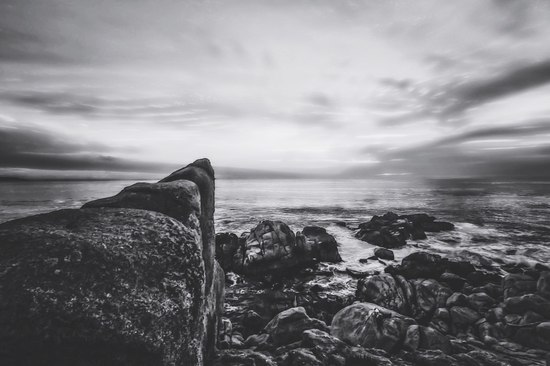 ocean sunset view with beautiful blue cloudy sky in black and white by Timmy333