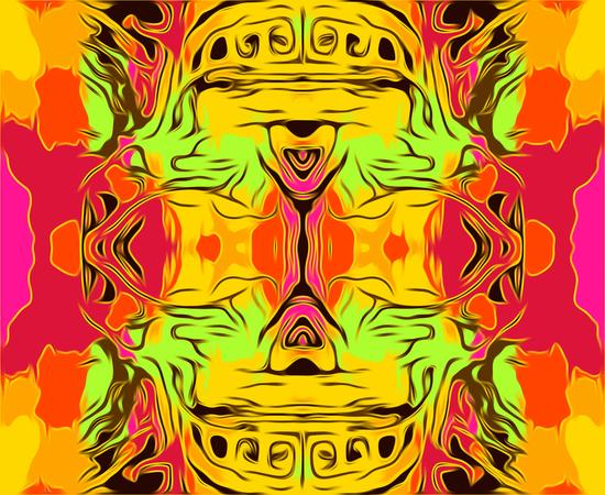 skull head with yellow green red and orange background by Timmy333