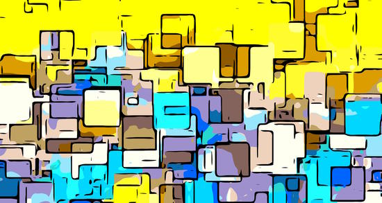 geometric graffiti square pattern abstract in yellow blue and brown by Timmy333