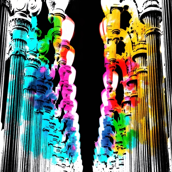 Urban light and LACMA, USA with colorful painting abstract in blue pink green red yellow by Timmy333