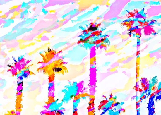 palm tree with colorful painting texture abstract background in pink blue yellow red by Timmy333