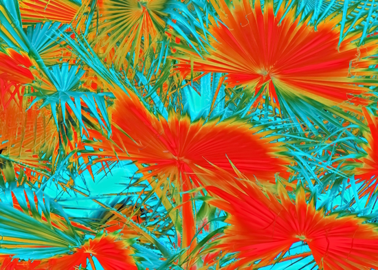 closeup palm leaf texture abstract background in orange blue green by Timmy333