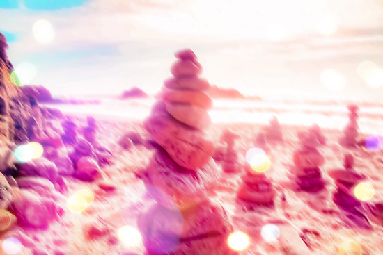 stone balancing at the sandy beach with summer bokeh light by Timmy333
